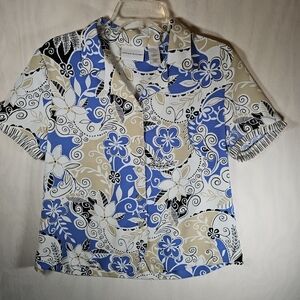 Alfred Dunner Blue and Beige Patterned Blouse Size 8